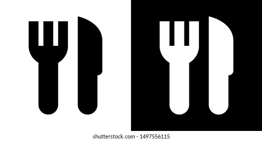 Fork and Knife. Glyph Icon in White and Black Version.