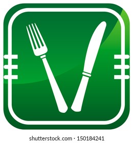 Fork and knife - green icon isolated on white
