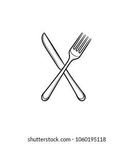 Fork and knife hand drawn outline doodle icon. Cutlery - crossed fork and knife vector sketch illustration for print, web, mobile and infographics isolated on white background.