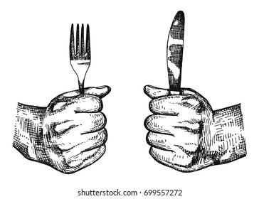 Fork and knife in hand vector
