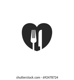 Fork and knife in a heart shape. Cafe, restaurant menu. Logo, logotype, emblem. 