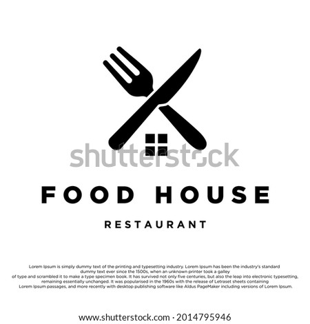Fork and knife house vector. Food house restaurant logo creative design