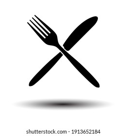 Fork And Knife Icon. Black on White Background With Shadow. Vector Illustration.