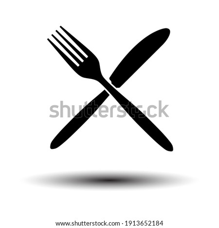 Fork And Knife Icon. Black on White Background With Shadow. Vector Illustration.