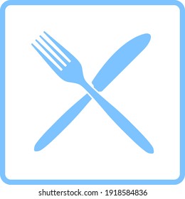 Ícone De Bifurcação E Faca. Design de quadro azul. Ilustração de vetor.