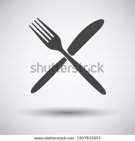 Fork And Knife Icon. Dark Gray on Gray Background With Round Shadow. Vector Illustration.