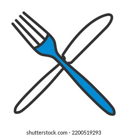Fork And Knife Icon. Editable Bold Outline With Color Fill Design. Vector Illustration.