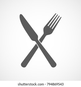 Icono de bifurcación y cuchillo en diseño plano. Ilustración vectorial. Símbolo gris del restaurante.