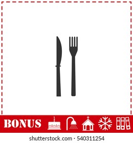 Fork knife icon flat. Simple vector symbol and bonus icon