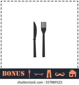 Fork knife icon flat. Simple vector symbol and bonus icon