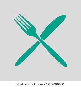 Fork And Knife Icon. Green on Gray Background. Vector Illustration.
