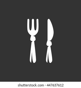 Fork and knife icon. Logo isolated on black background. Vector illustration