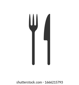 Fork and knife icon logo. Simple flat shape sign. Restaurant cafe kitchen diner place menu symbol. Vector illustration image. black silhouette isolated on white background.