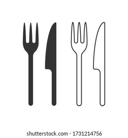 Fork and knife icon logo. Simple flat shape restaurant or cafe place sign. Kitchen and diner menu symbol. Vector illustration image. isolated on white background.