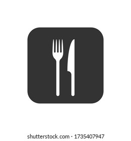 Logo del icono de la horquilla y del cuchillo. Restaurante sencillo de forma plana o cartel de la cafetería. Símbolo de menú de cocina y de cena. Imagen de la ilustración del vector. aislado de fondo blanco.