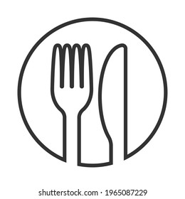 Gabel- und Messersymbol. Einfaches flaches Zeichen. Restaurant Cafe Küche Esszimmer Platz Symbol Menü. Vektorgrafik. schwarze Silhouette einzeln auf weißem Hintergrund.