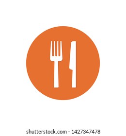 Fork and knife icon on circle. Restaurant Vector flat icon.