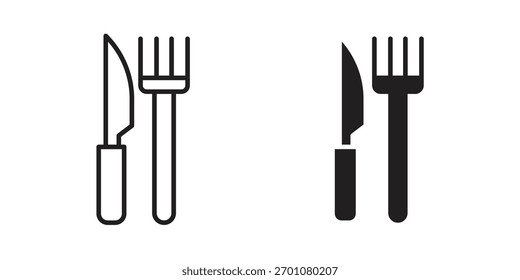 Fork and Knife icon outline concept symbol with editable stroke on white