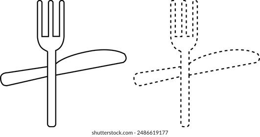 fork knife icon outline and doted 