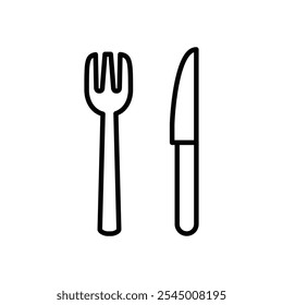 Fork and Knife icon Outline set in black and white color