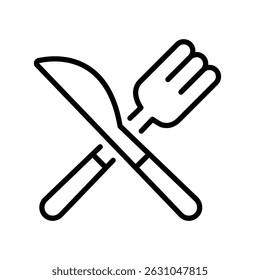 Fork and knife icon, representing dining and mealtime. Symbolizes restaurants, food service, eating utensils, meals, and culinary experiences
