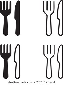 Gabel und Messer Symbol-Set, Gabelmesser Essbesteck Symbol, Gabelmesser Essen Restaurant Vektorgrafik, Essgeschirr moderne Mahlzeit minimales Design, einzelne minimale Vektorgrafik