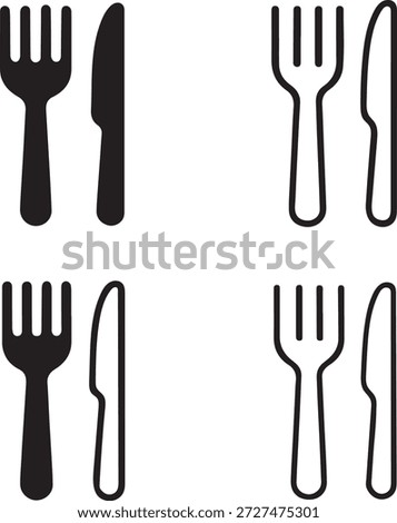 Fork and knife icon set, fork knife dining cutlery symbol, fork knife food restaurant vector illustration, dining utensils modern meal minimal design, isolated minimal vector