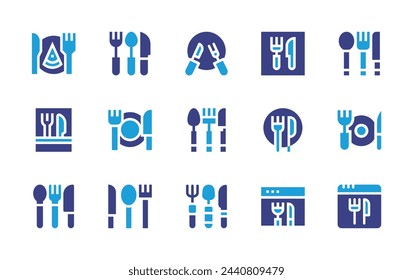 Fork and knife icon set. Duotone color. Vector illustration. Containing cutlery, food and restaurant, food, restaurant, dinner, kitchen utensils, webpage.