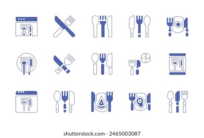 Fork and knife icon set. Duotone style line stroke and bold. Vector illustration. Containing cutlery, food, restaurant, online, silverware, kitchen utensils, webpage, time to eat, dinner.