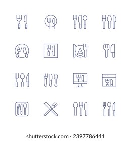 Fork and knife icon set. Thin line icon. Editable stroke. Containing cutlery, food, restaurant, online, food and restaurant, fork.