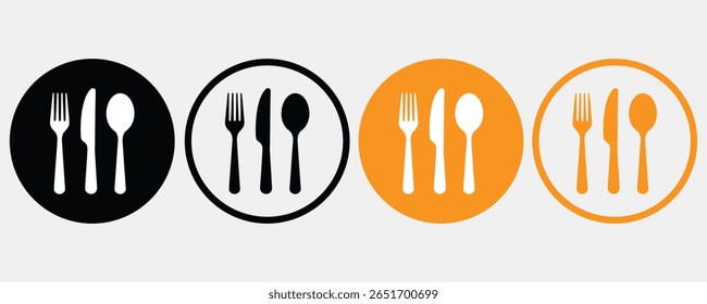 fork, knife icon set vector silhouette on white background.