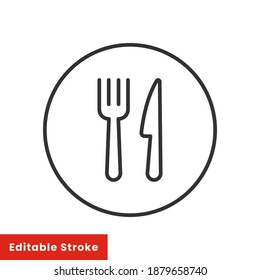 Fork and knife icon, silverware line sign on white background - editable stroke vector illustration eps10