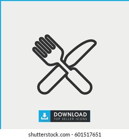 Fork And Knife Icon. Simple Outline Fork And Knife Vector Icon. On White Background.