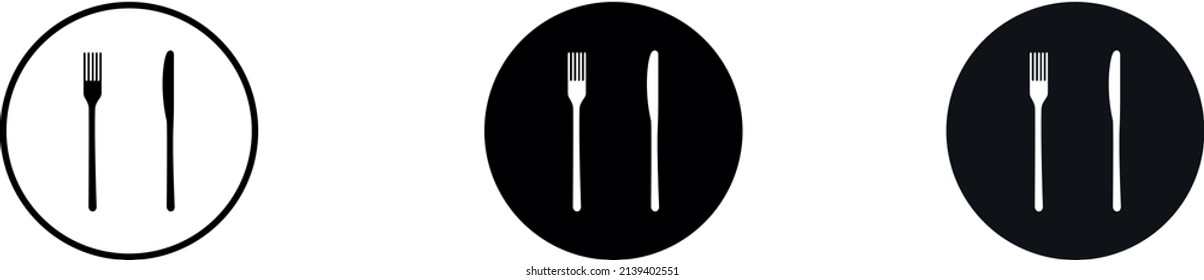 Icono de bifurcación y cuchillo. Sencillo icono de cubiertos redondos para web e impresión aislados en fondo blanco.