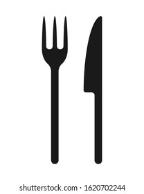 Fork and knife icon symbol. Simple shape logo. Black silhouette isolated on white background.