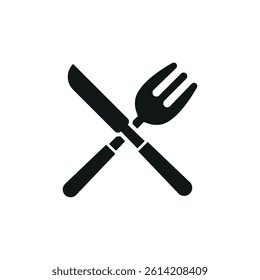 Fork and knife icon symbolizes dining, meal time, restaurant service, and elegant food experiences.