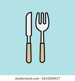 Fork and knife icon symbolizes dining, meal time, restaurant service, and elegant food experiences.