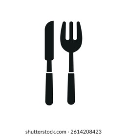 Fork and knife icon symbolizes dining, meal time, restaurant service, and elegant food experiences.