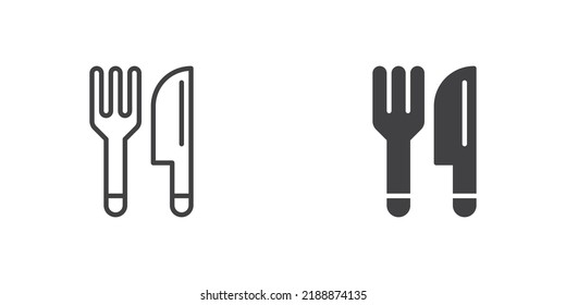 Fork and knife icon. Tableware line and glyph version, outline and filled vector sign. linear and full pictogram. Symbol, logo illustration. Different style icons set