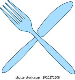 Icono De La Horquilla Y El Cuchillo. Línea Delgada Con Diseño De Relleno Azul. Ilustración vectorial.