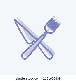 Fork and Knife Icon in trendy two tone style isolated on soft blue background