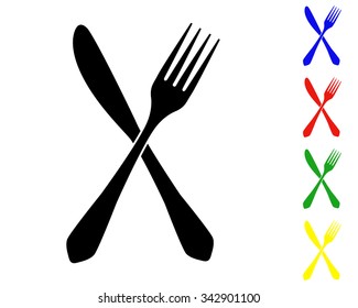 fork and knife icon - vector colored set