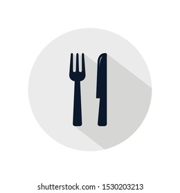 Fork and knife icon vector, cutlery isolated on grey circle, vector restaurant element