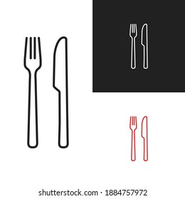 Fork knife icon vector outline symbol without spoon. Thin line eat cutlery isolated on white and blak simple icon silhouette. Restaurant silverware for meal or dinner menu. Clean dishware sign SET 3