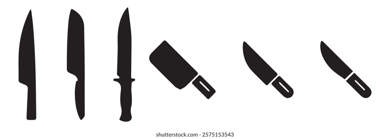 Fork and knife icon. Knife vector set. Kitchen knife silhouette. Breakfast lunch, and dinner icon. Vector illustration EPS 10