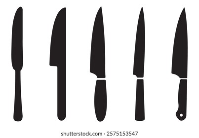 Fork and knife icon. Knife vector set. Kitchen knife silhouette. Breakfast lunch, and dinner icon. Vector illustration EPS 10