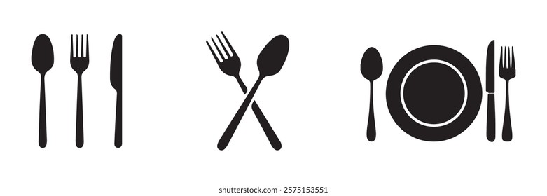 Fork and knife icon. Knife vector set. Kitchen knife silhouette. Breakfast lunch, and dinner icon. Vector illustration EPS 10