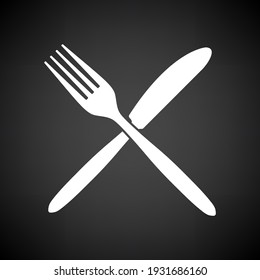 Fork And Knife Icon. White on Black Background. Vector Illustration.