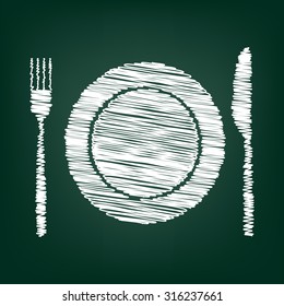 Fork and Knife Icons with chalk effect 