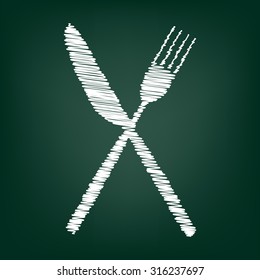 Fork and Knife Icons with chalk effect 
